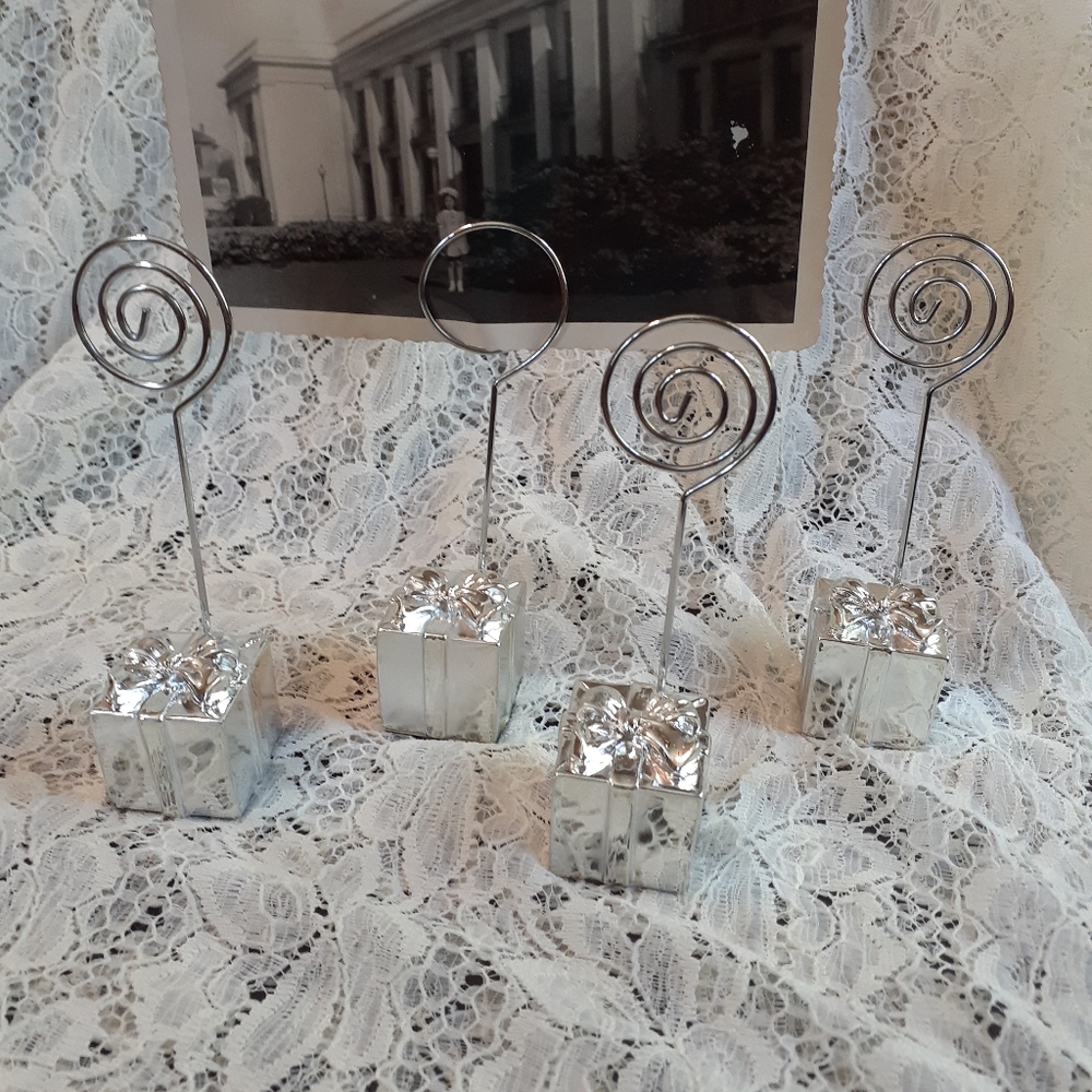 4 Christmas Card Holders - Shaped like Presents Hold Cards, Pictures, Etc